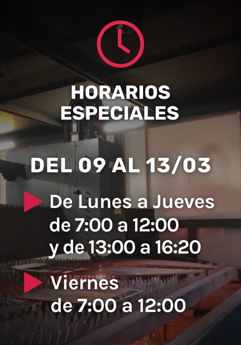 Aviso Importante: Horarios especiales del 09 al 13/03