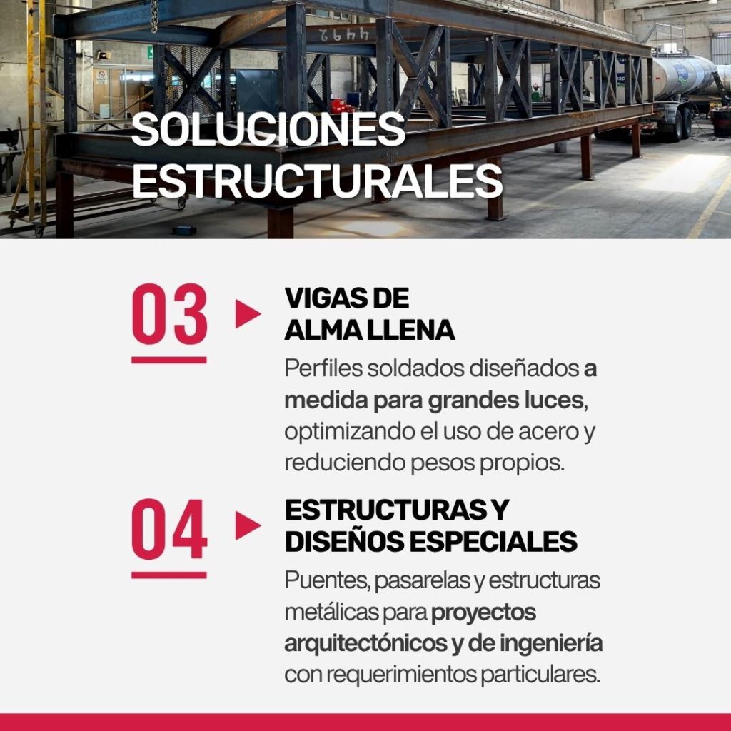 Imagen en planta de vigas de alma llena y estructuras especiales armadas a medida
