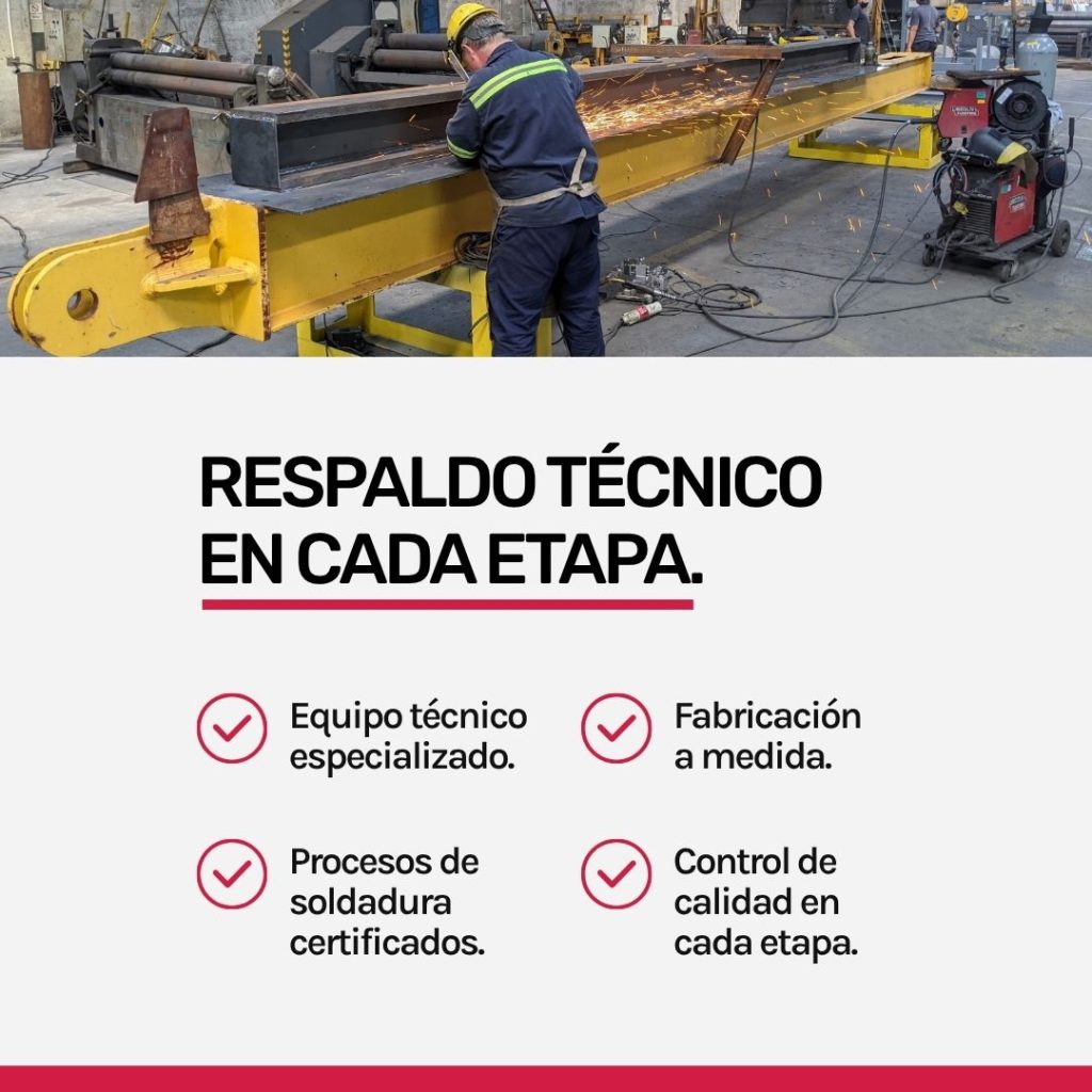 Imagen de procesos de soldadura en taller con el resumen de respaldo técnico y control de calidad